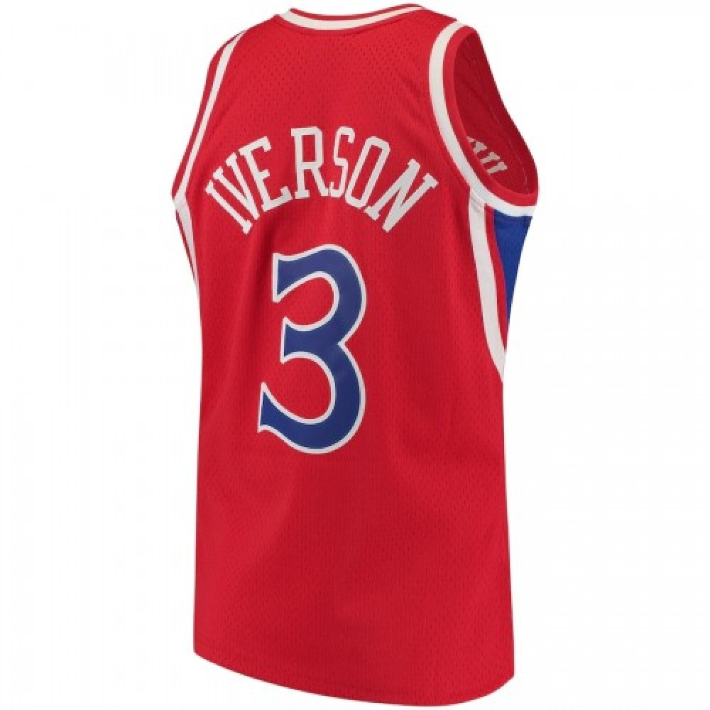 Men's Philadelphia 76ers Allen Iverson #3 Throwback Red Hardwood Classics Jersey-Pro Kit Vault | Brand New 26/27 Sports Jerseys